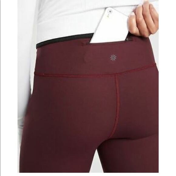 Athleta Asym Colorblock Tights Women's XS Red 7/8 Plush SuperSonic Activewear - Picture 6 of 14